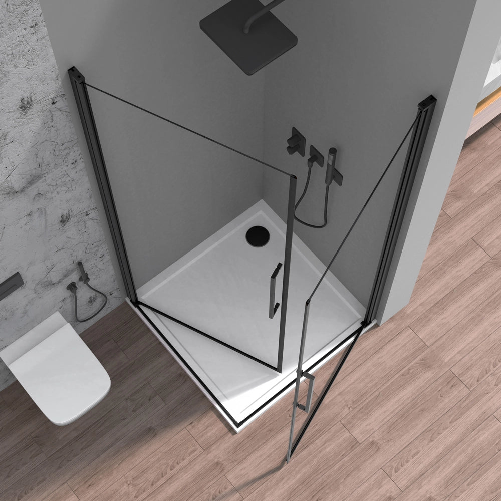 Box doccia angolare 70x90 in vetro temperato  doppio battente con profili nero Neos
