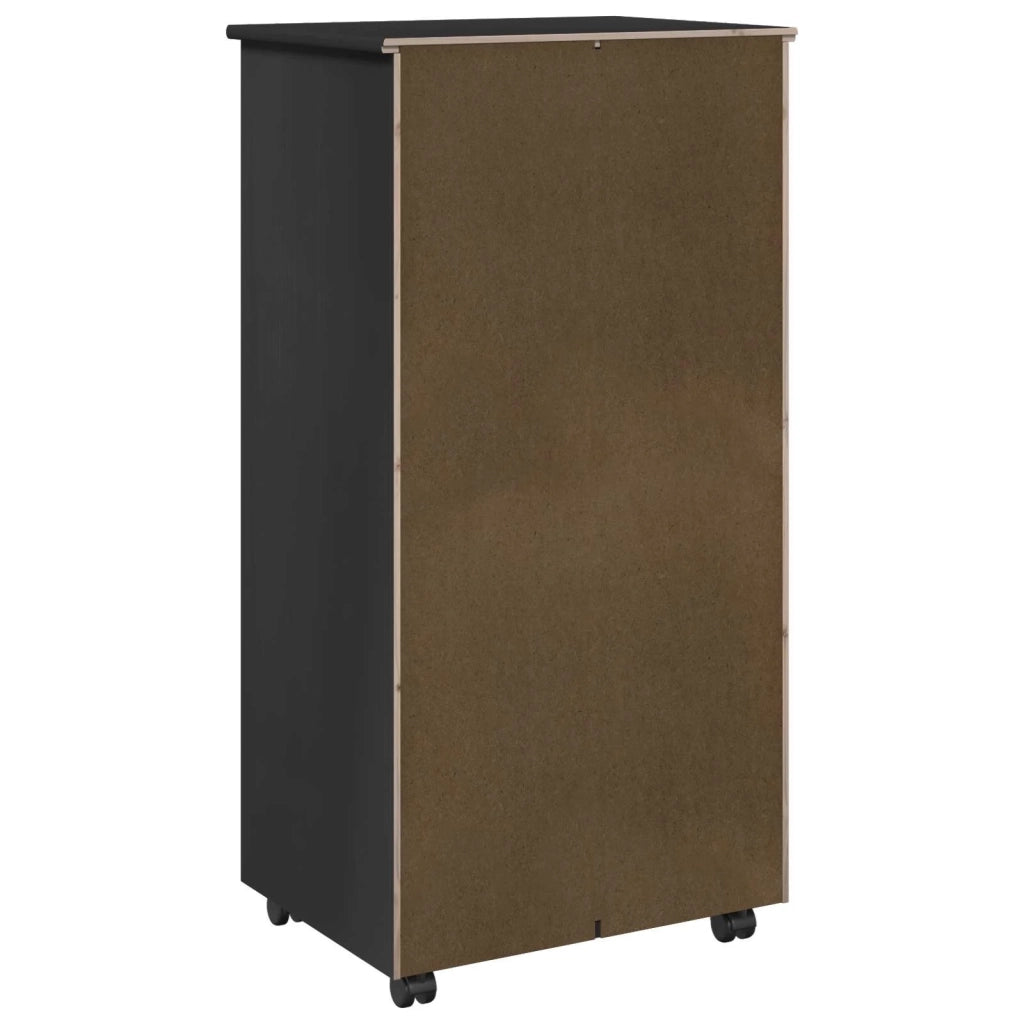 Mobile con Ruote Nero 53 x 39 x 103 cm Legno di Pino Massello