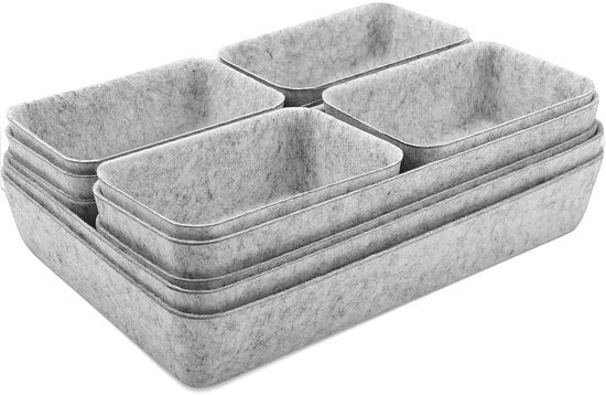 Organizzatori di carrello in velluto da 10 pezzi, scatole di velluto stivocabili, sistema di organizzazione di carrello, per comodino, scrivania, comodino, armadio e cabina armadio (grigio chiaro)