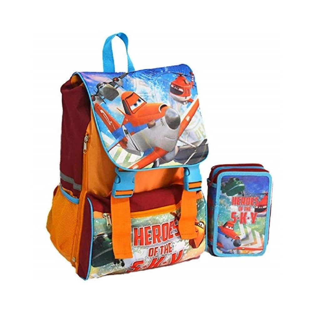 Trade Shop - Kit Scuola School Pack Zaino Estensibile + Astuccio 3 Zip Disney Planes -