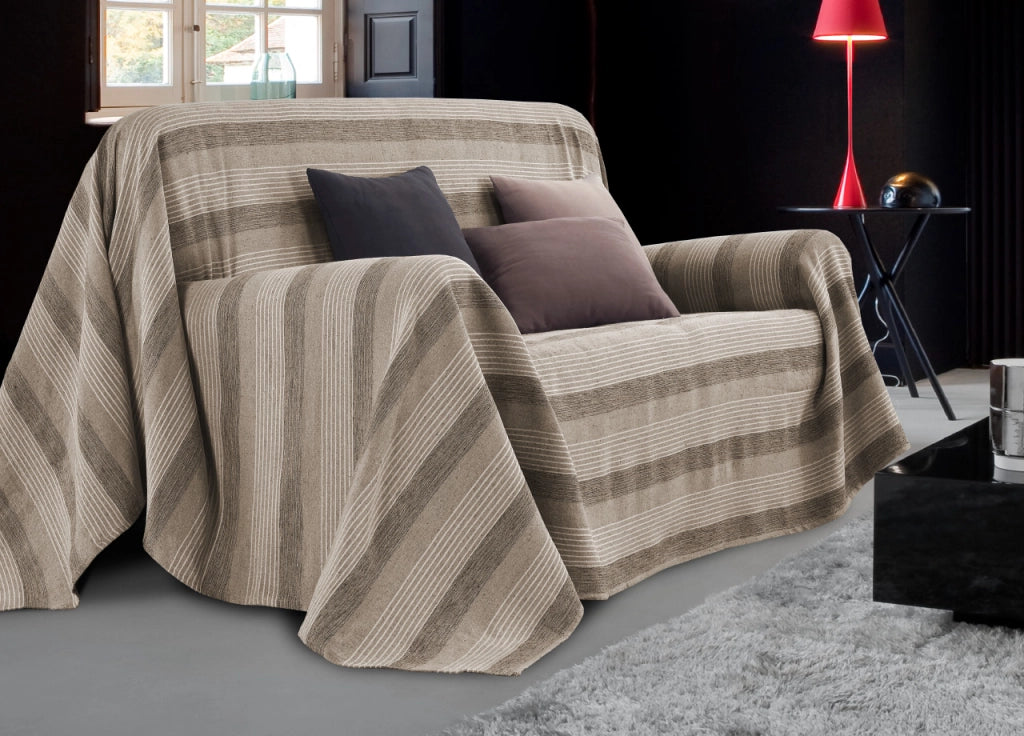 Telo Arredo Copridivano Multiuso Copritutto Cotone Modello Sharane Arredatutto - 1 Piazza - Beige-Tortora