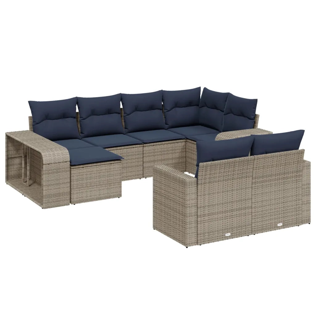 Set Divani da Giardino 10 pz con Cuscini Grigio in Polyrattan 3228901