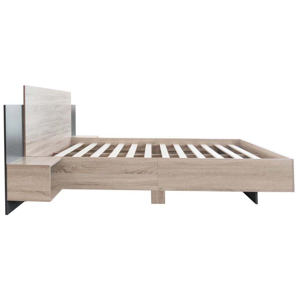 Letto con Cassetti 140×200 cm; Letto Matrimoniale con 4 Cassetti; USB e Tipo C; senza Materasso; Lino; Beige