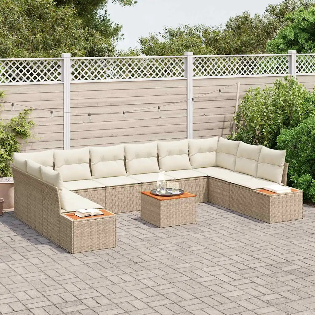 Set Divano da Giardino 10 pcs Beige e Crema Polyrattan 3356851