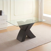 Tavolo fisso Duncan con piano in vetro e gambe incrociate effetto legno nero 150x90x76H