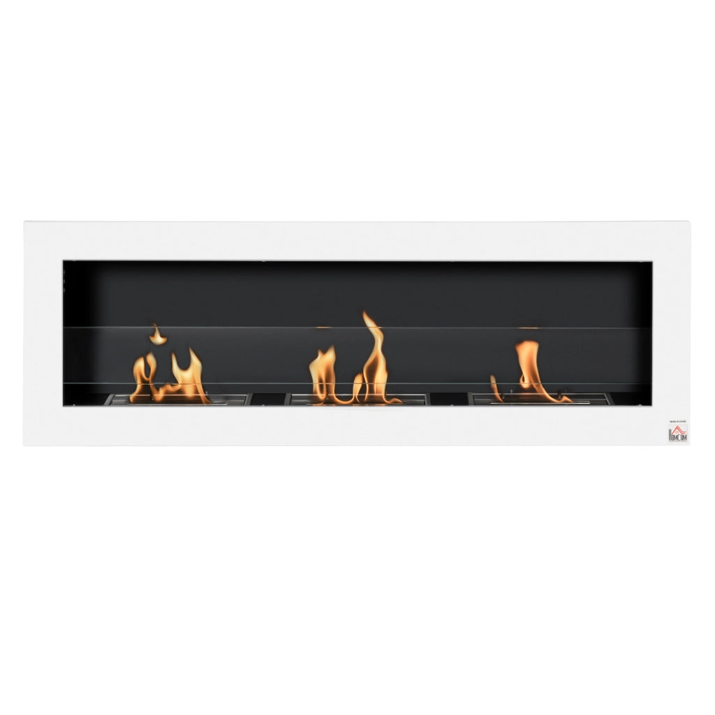 Caminetto a bioetanolo murale 3 bruciatori ¨C zephmum ¨C acciaio inox bianco 120x15x40 cm