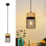 Lampada a sospensione ZMH 1 luce barra legno nero venature per sala da pranzo corridoio e bar