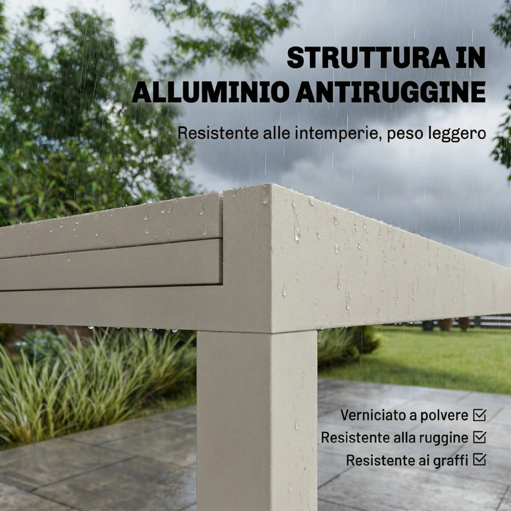 Tavolo allungabile da esterno ¨C zephmum ¨C Bianco crema, alluminio, vetro temperato