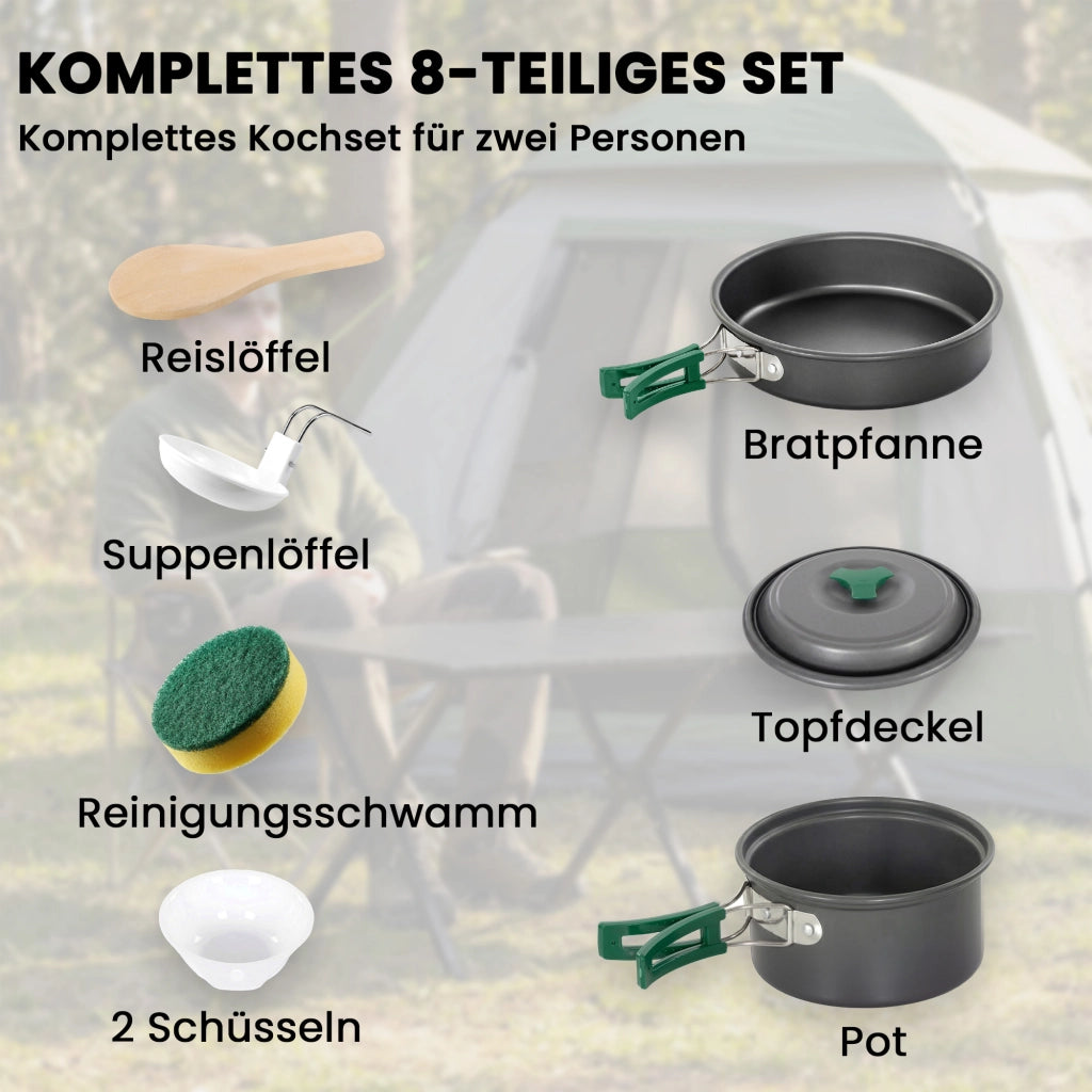 Camping Kochgeschirr Set Anti-Verbrühungsgriffen 8-teilig Grau