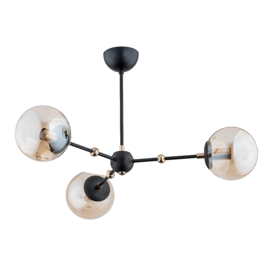 Plafoniera ITORIS Alfa nero/oro 3xE14 sfere ambra vetro