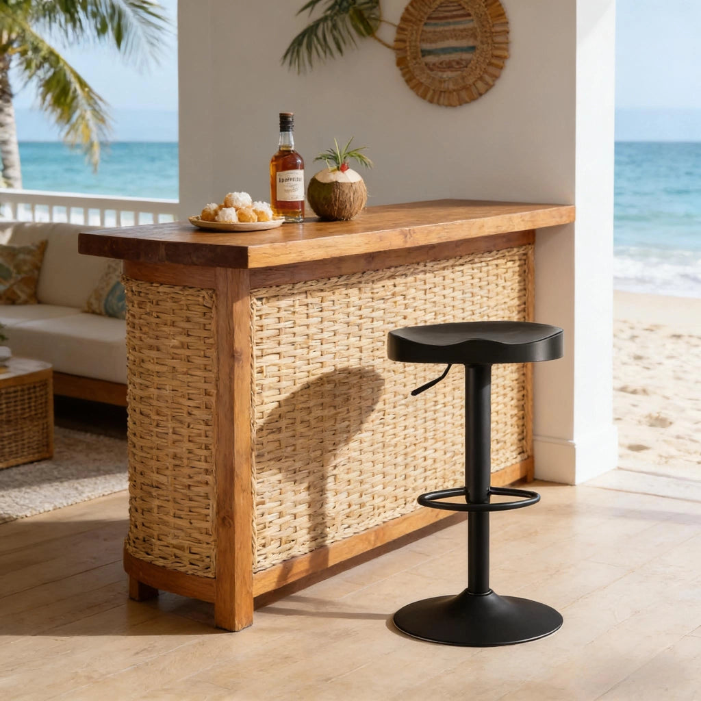 SGABELLO BAR girevole e regolabile 41,5x31,5x60-81 cm legno massello e metallo nero