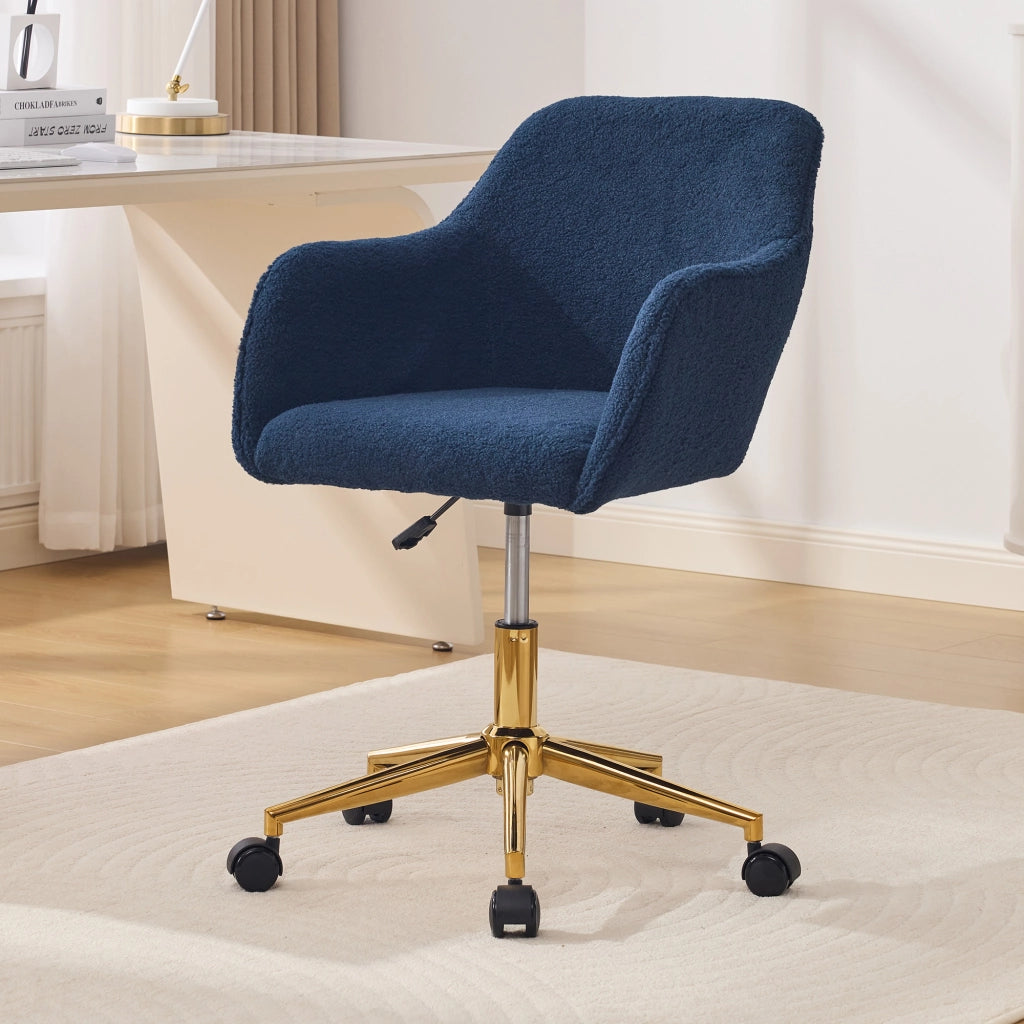 Sedia da ufficio girevole regolabile in altezza 360° con ruote in tessuto Teddy Blu scuro