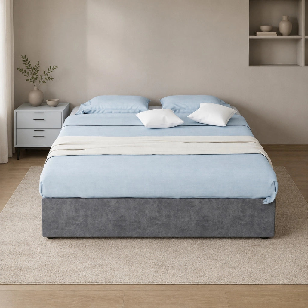 Letto con LED e schienale regolabile 140 x 200 cm in tessuto e metallo grigio