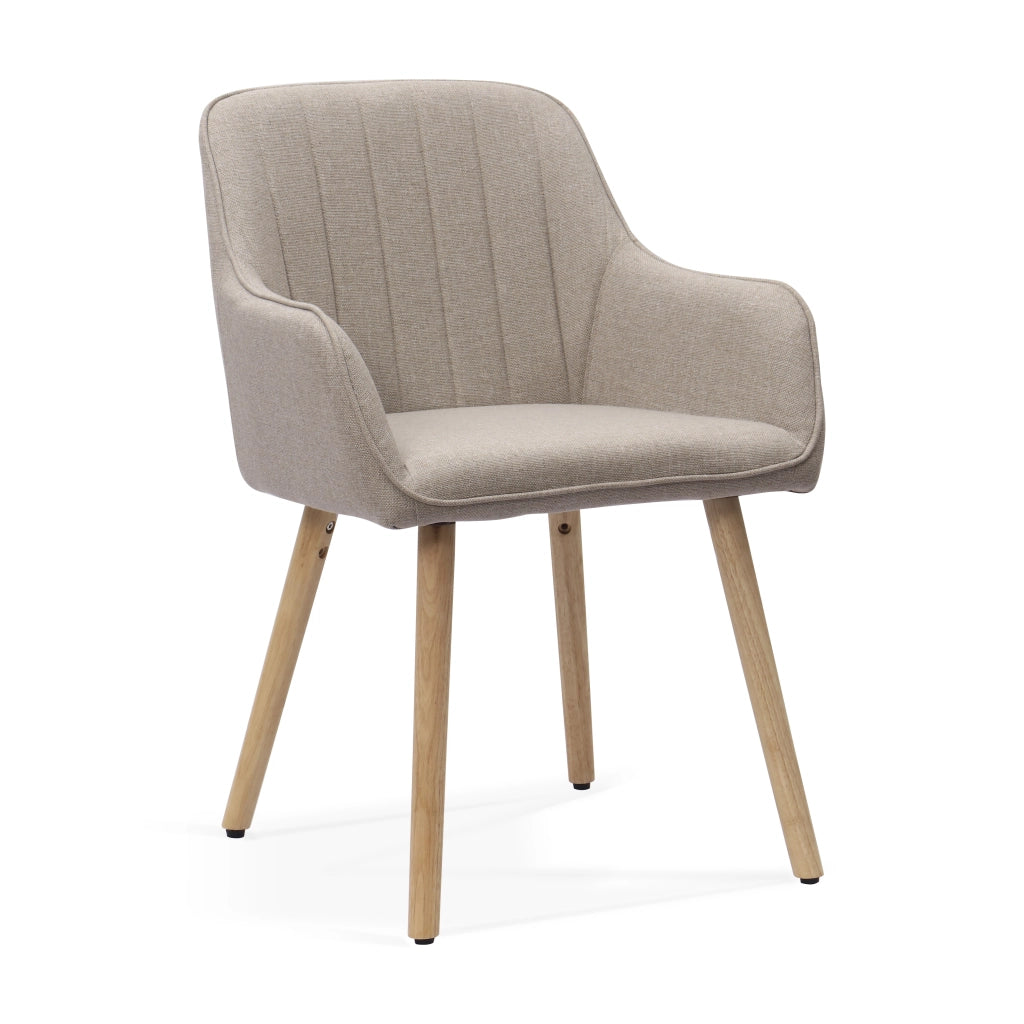 Sedia da Pranzo con Braccioli Integrati e Schienale Alto Ergonomico, Gambe in Legno, in Tessuto e Metallo, Cachi