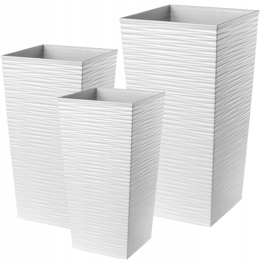 Set di 3 vasi da fiori KADAX, vasi da giardino + inserti, alti, grandi, bianchi, 47+57+68 cm