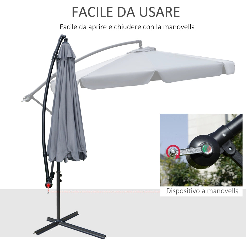 EasyComfort Ombrellone da Giardino 2.7x2.7 m a Braccio in Metallo con Tettuccio in Poliestere Regolabile e Apertura a Manovella, Grigio