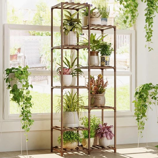 Piattaforma per piante per interni ed esterni, alta base fioriera, tavolo per piante in legno per 9 livelli, terrazza, balcone, giardino, giardinaggio, regali per madri