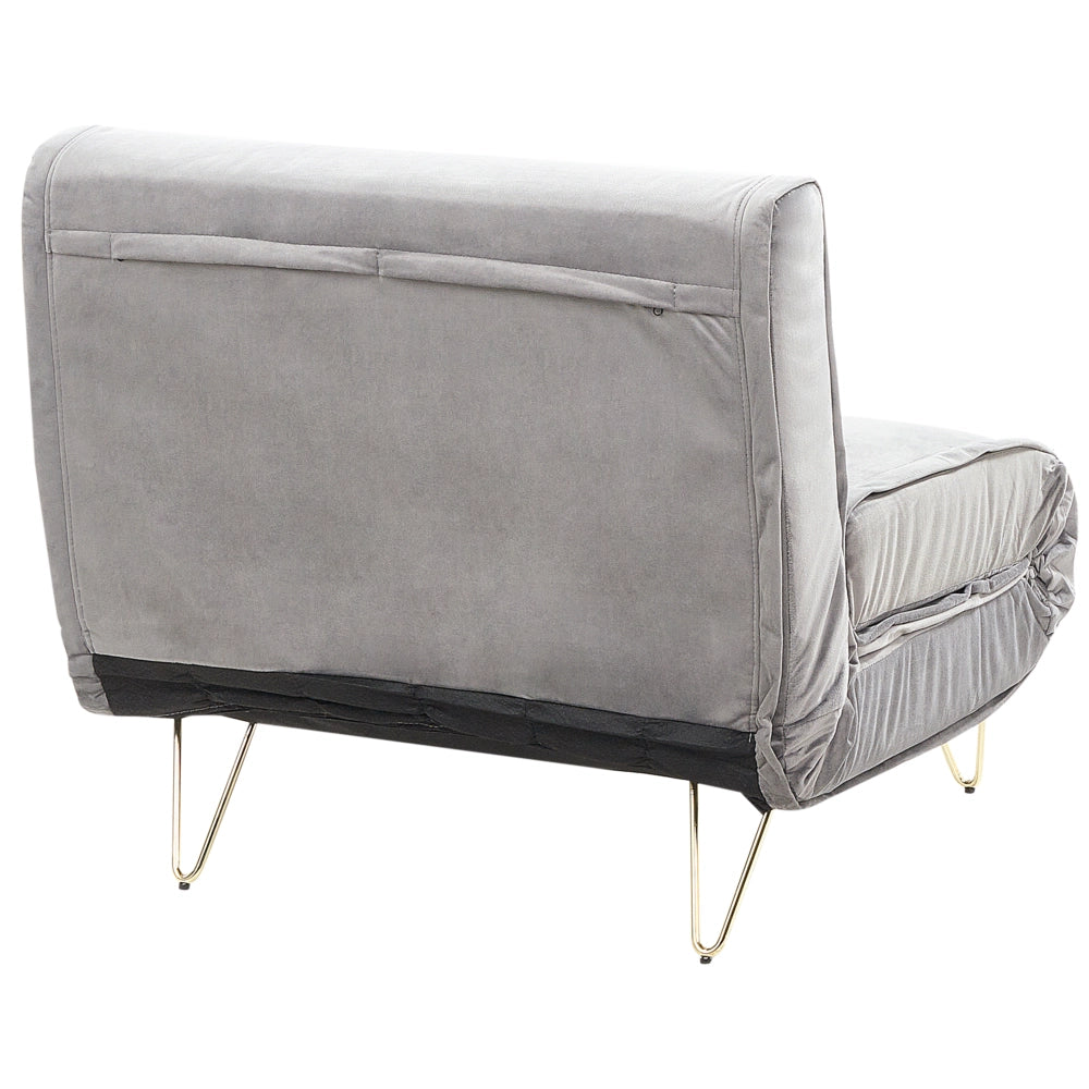 Divano letto piccolo velluto grigio 1 posto letto pieghevole senza braccioli con cuscino gambe in metallo dorato glamour