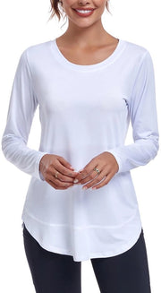 Maglietta Sport per Donna - Lunga - T-shirt Yoga - Magliette Fitness - Top di Allenamento - Collo Circolare - Abbigliamento Attivo