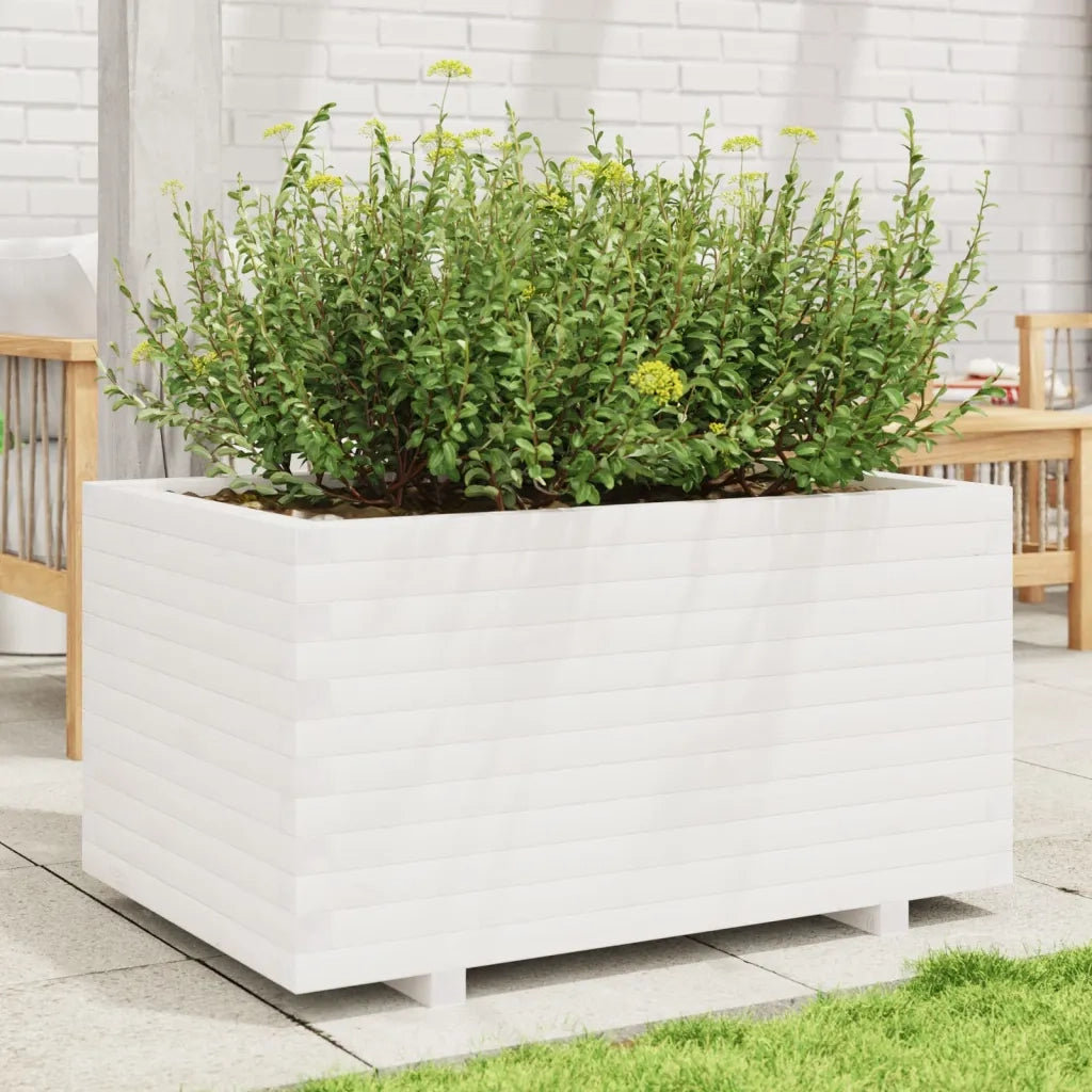 Fioriera da Giardino-Vaso da Esterno Bianca 90x60x49,5cm Legno Massello di Pino 861708