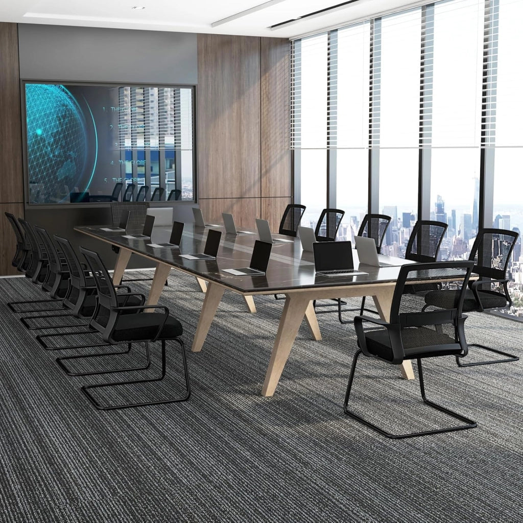 Sedia Ufficio Ergonomica con Supporto Lombare,Schienale Rete Mesh Traspirante + Braccioli Regolabili,Struttura a Slitta, Per Sale Riunioni, Reception e Attesa, Design Moderno in Nero