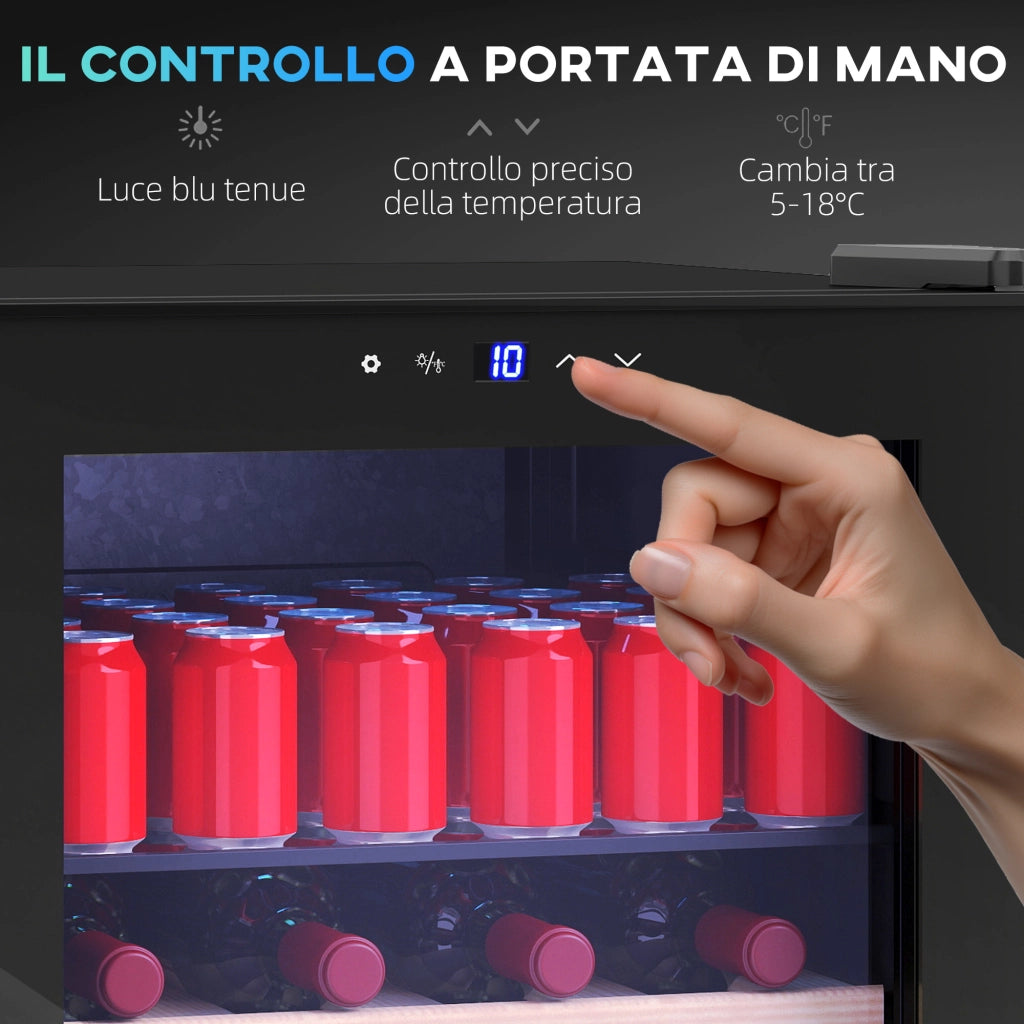 Cantinetta Frigorifero per Vino da 53L con Ripiani Regolabili per 12 Bottiglie e 25 Lattine 43x45x64 cm Nero