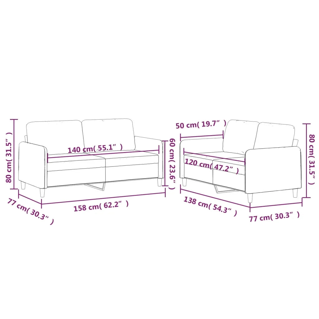 Set di Divani 2 pz con Cuscini Crema in Tessuto 3202088