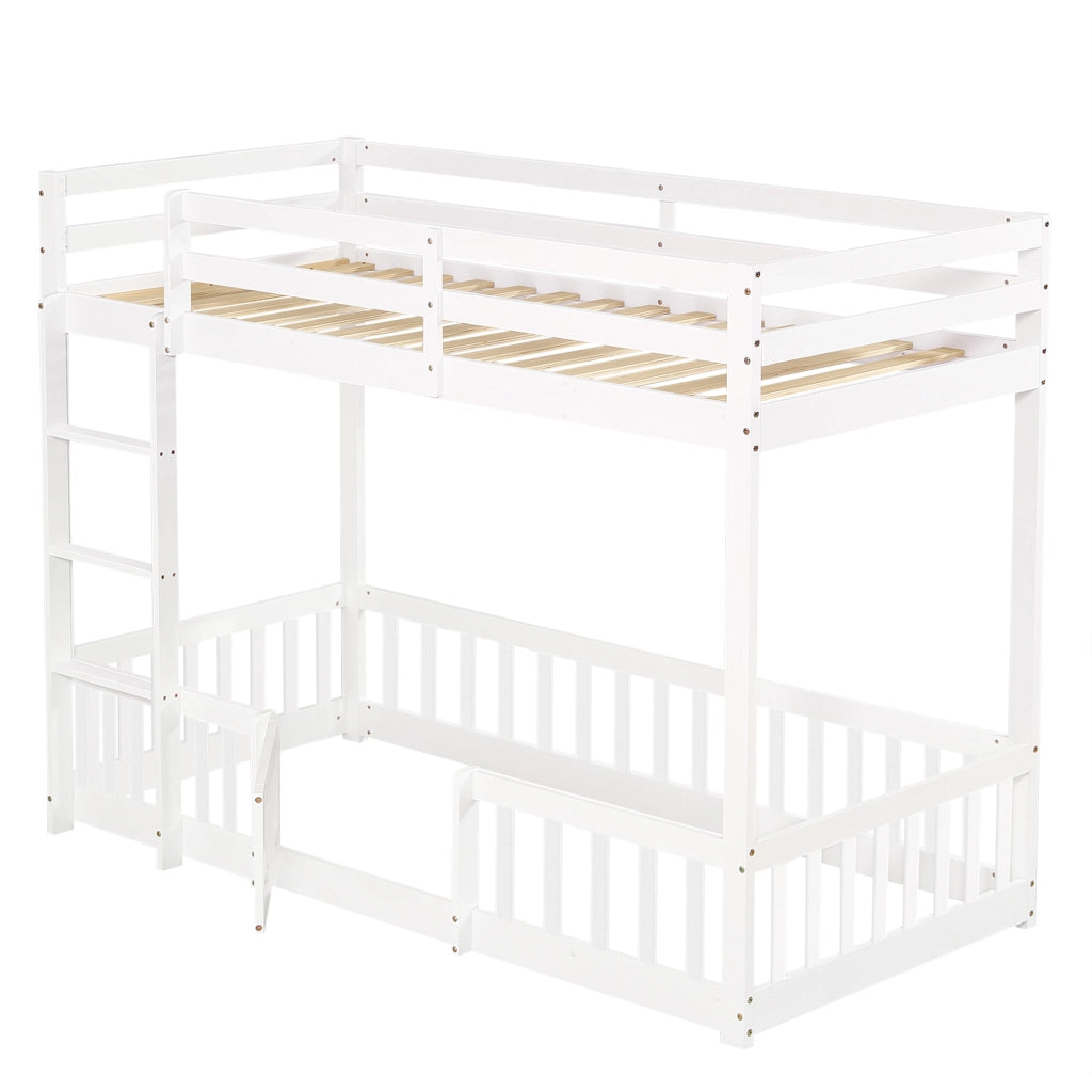 Letto a Castello in Legno di Pino con Scala ¨C MINIMAL ¨C Bianco 90x200