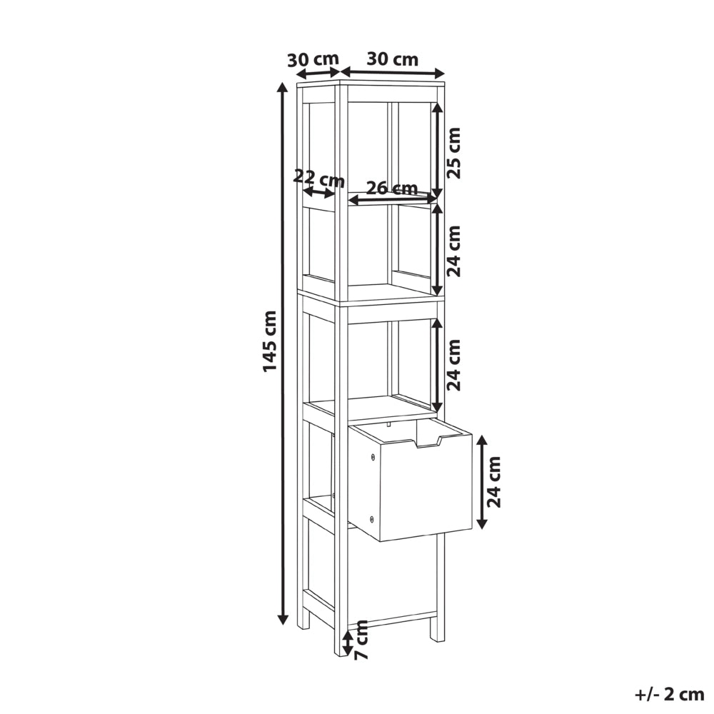 Colonna da Bagno a Terra in MDF 145 x 30 x 30 cm con 3 Ripiani e 2 Cassetti - Design Moderno