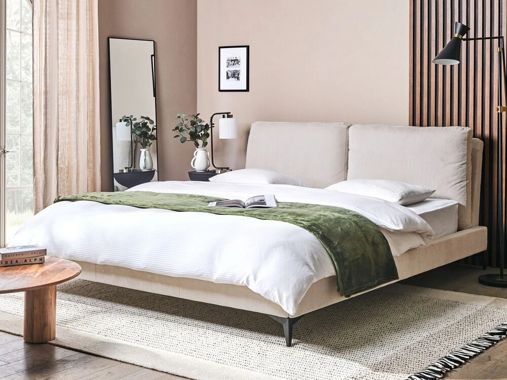 Letto imbottito moderno in velluto a coste beige 180 x 200 cm moderno elegante