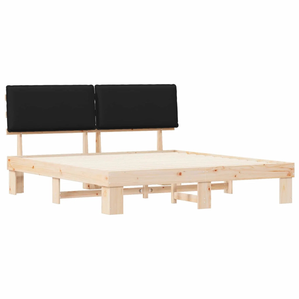 Letto con Testiera Rivestita Nero 200 x 200 cm Pino massello