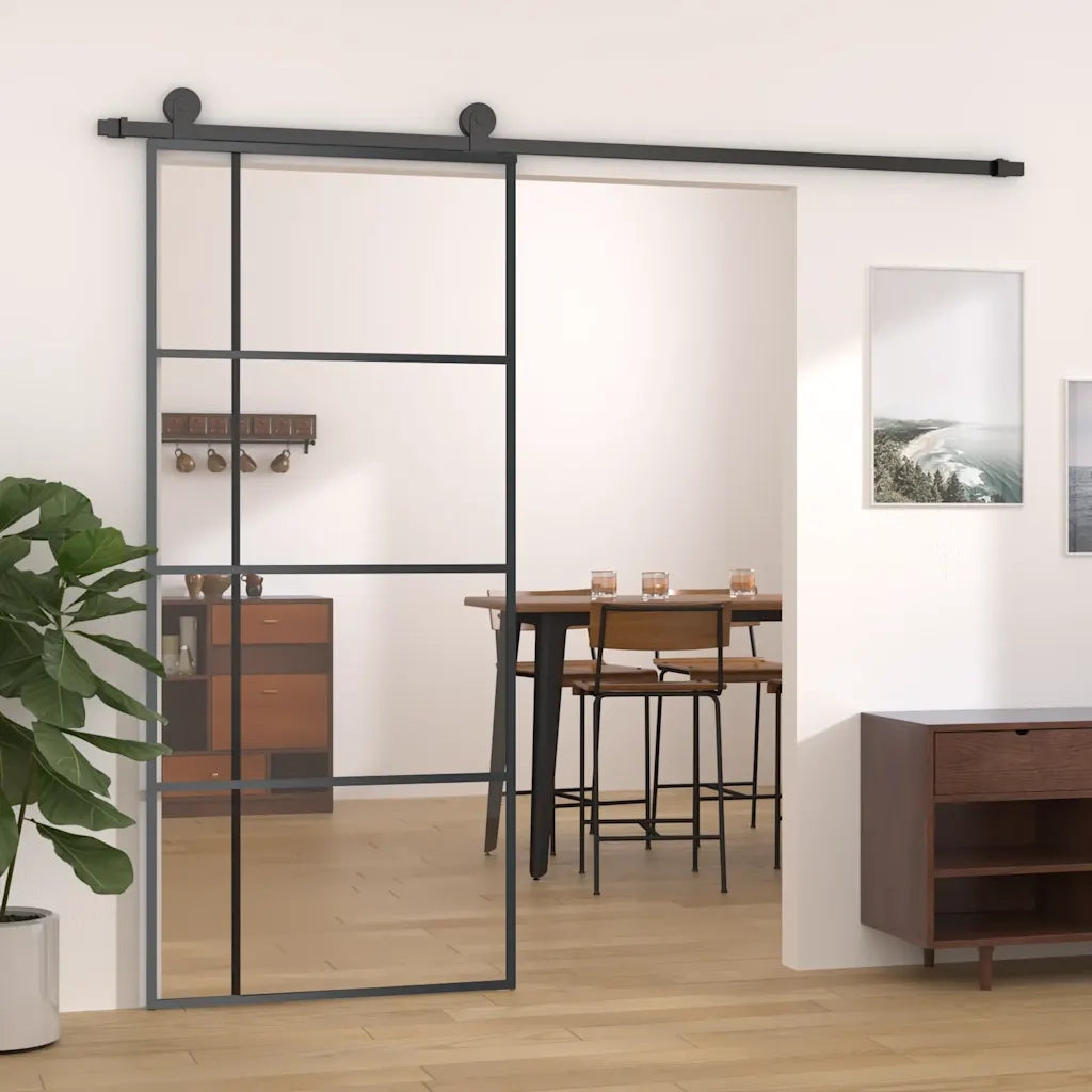Porta Scorrevole in Vetro ESG e Alluminio 90x205 cm Nera 151682