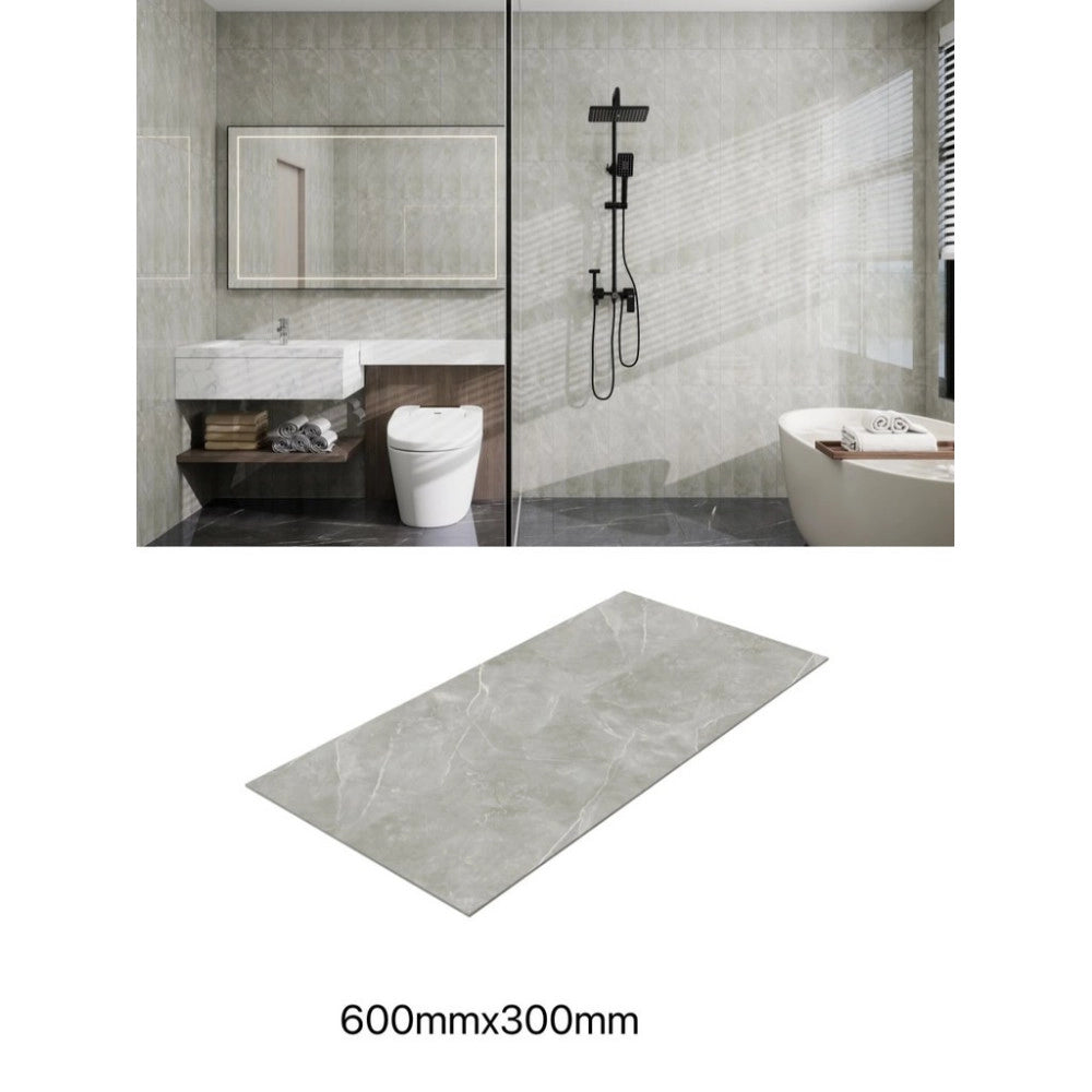 Trade Shop - Pannello Effetto Marmo Grigio 600x300 Mm Rivestimento Parete Bagno Moderno -