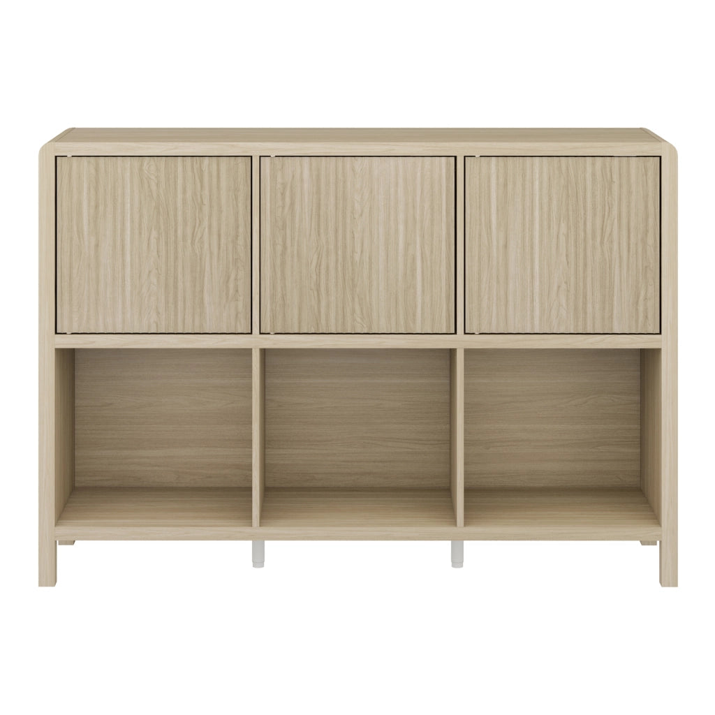 Credenza Bassa Lukkodso con 3 Ante e Scomparti Aperti 77x110x30 cm Effetto Rovere [en.casa]