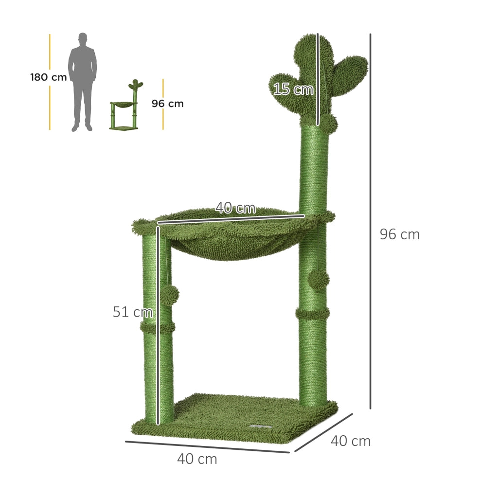 Tiragraffi Albero Cactus con Palline e Amaca per Gatti ¨C zephmum ¨C Verde 40x40x96cm