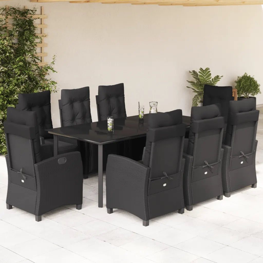 Set da Pranzo da Giardino 9 pz con Cuscini Nero in Polyrattancod mxl 111087