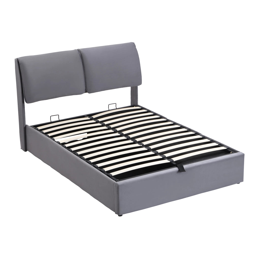 Letto imbottito grigio 140x190 cm con contenitore e 3 cassetti