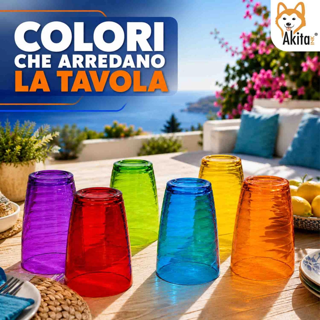 Akitaink Set 6 Bicchieri in Vetro Colorato 350 ml Multicolore