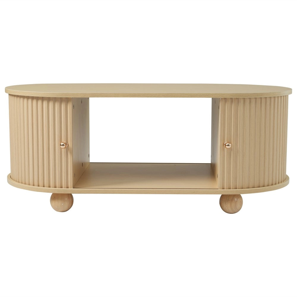 Tavolino Ovale da Salotto con Vano Contenitore e Ante Scorrevoli ¨C MINIMAL ¨C Legno