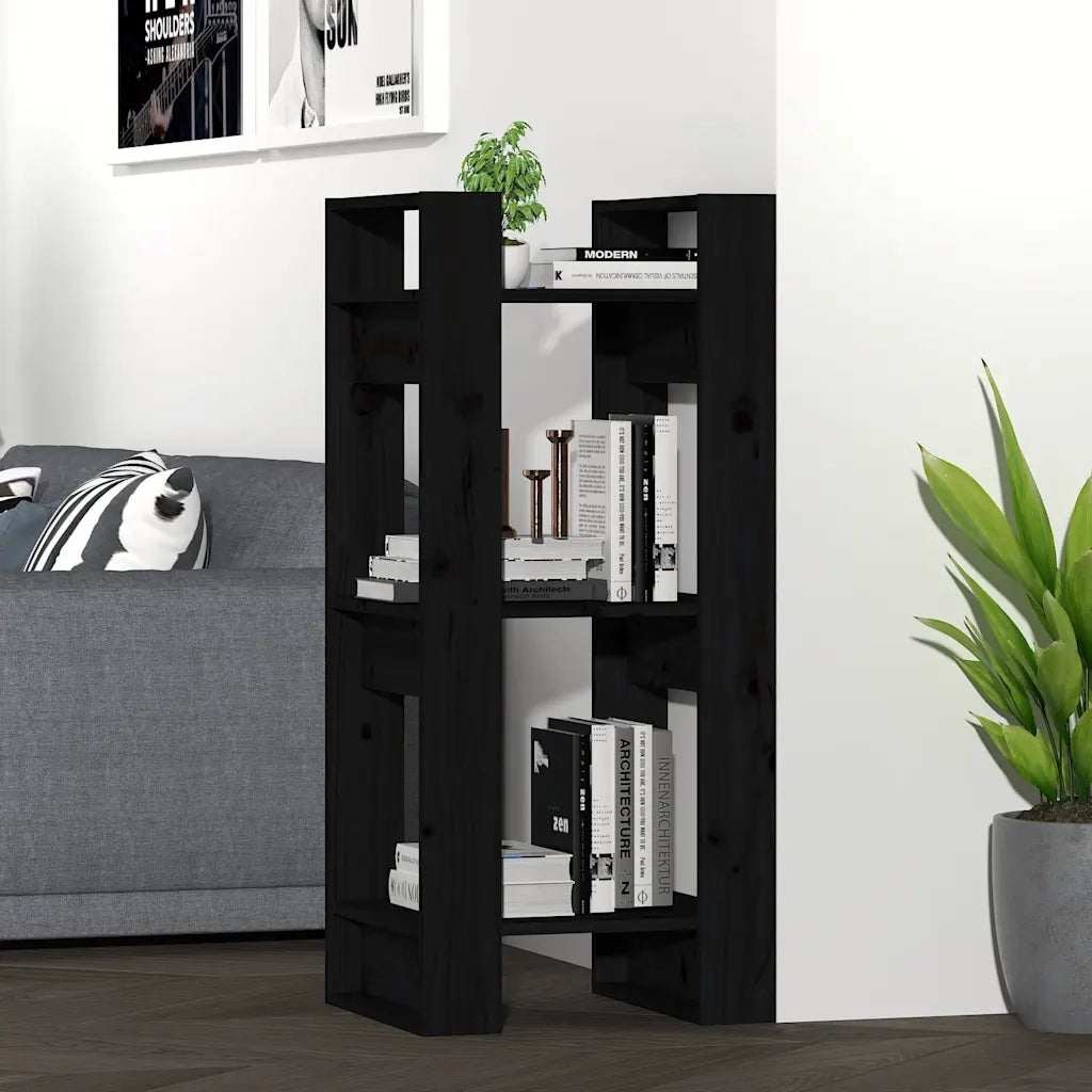 Libreria Divisorio-Scaffale per Libri-Mobile di Stoccaggio Nero 41x35x91 cm in Legno Massello di Pino