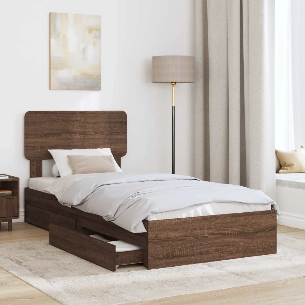 Letto con Contenitore con testiera Rovere Marrone 75 x 190 cm