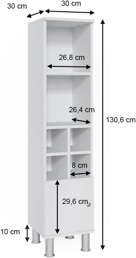 Mobiletto bagno Fynn, Bianco, 30 x 130.6 cm porta piccola, per riporre accessori da bagno e come complemento a Fynn
