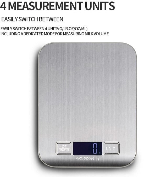 Ponderatore elettronico da cucina - Capacità 5kg - Precisione 1g - Schermo LCD - Per cucina e cottura - Bianco