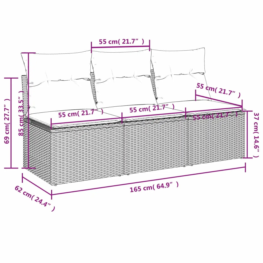 Divano da giardino con cuscini a 3 Posti-Sofa da Giardino-Divano da esterno marrone in polyrattan 169842