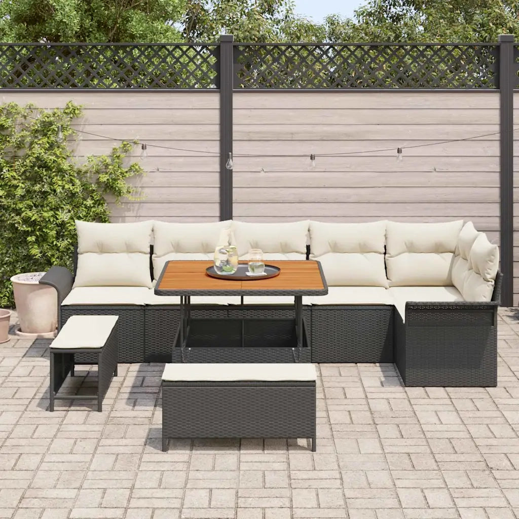 Set Divano da Giardino con cuscino con archiviazione 9 pcs Nero 3364095