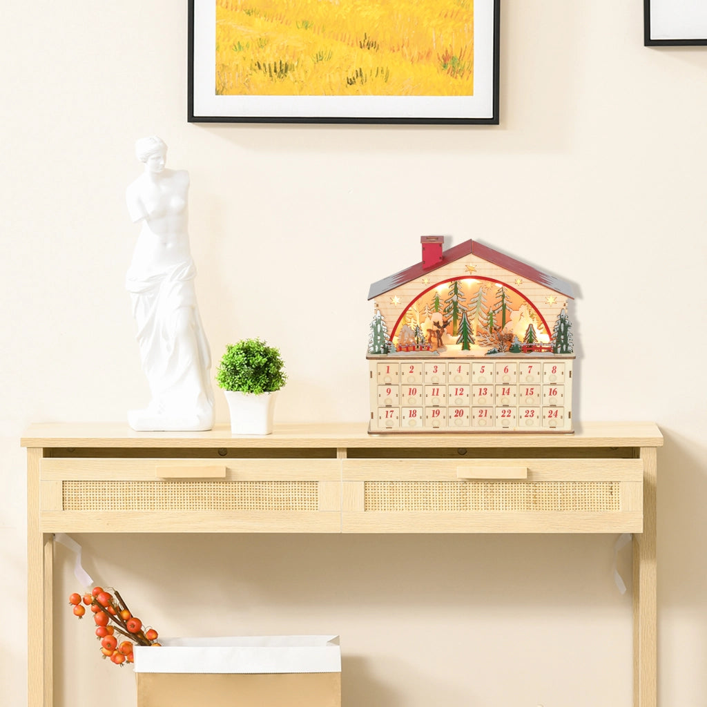 Calendario dell'Avvento 24 Cassetti con Luci LED ¨C Zephmum ¨C Legno Naturale 36x10x34 cm