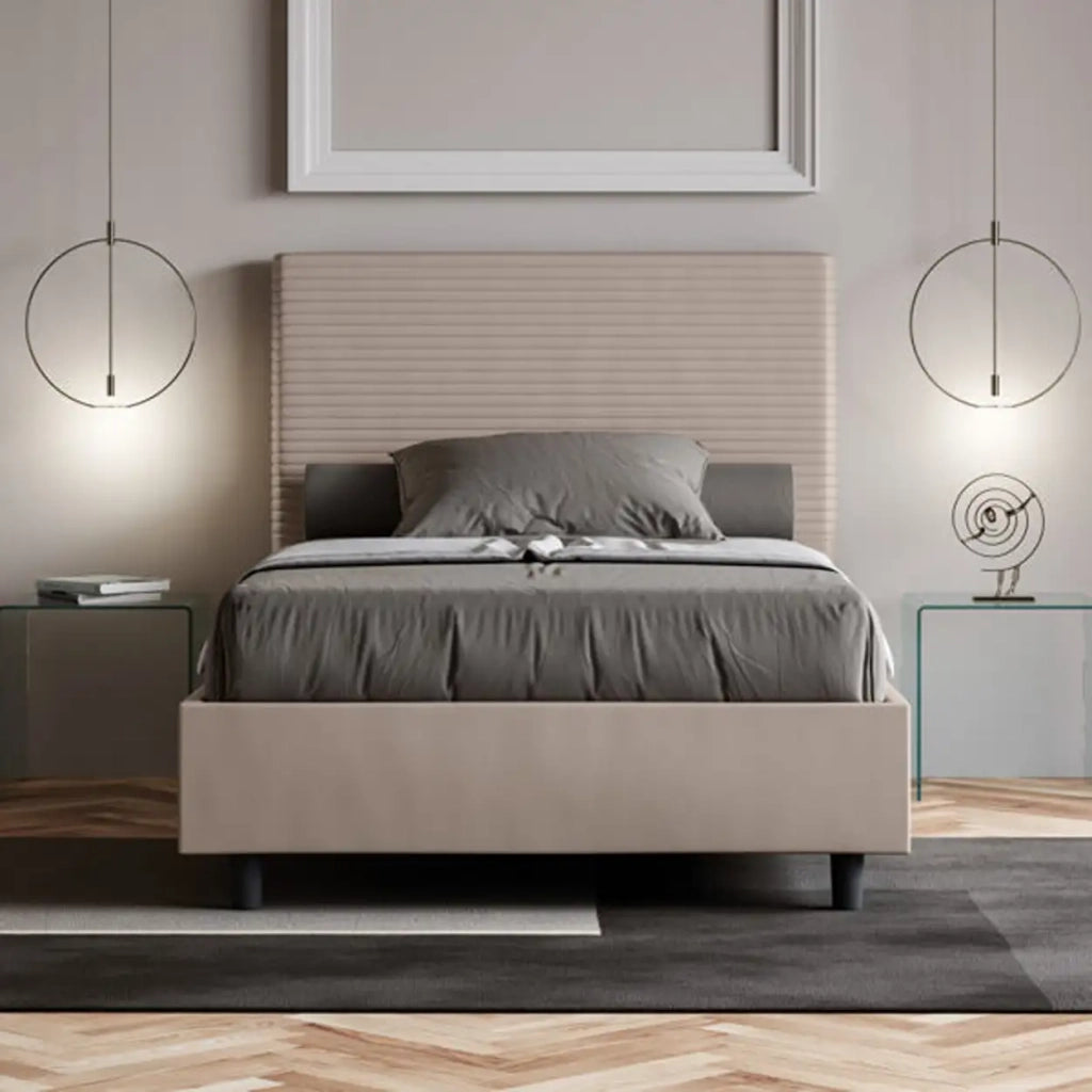 Letto singolo contenitore imbottito 100x210 similpelle tortora Focus