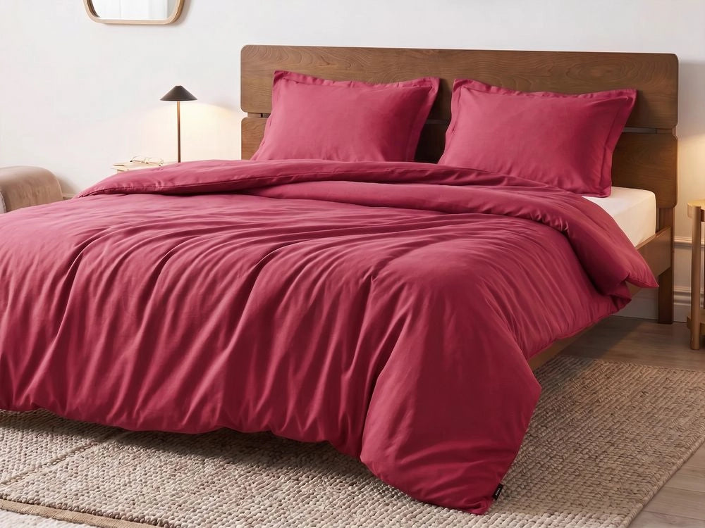 Set copripiumino e federa in cotone satinato bourdeaux 200 x 200 cm per una camera da letto moderna