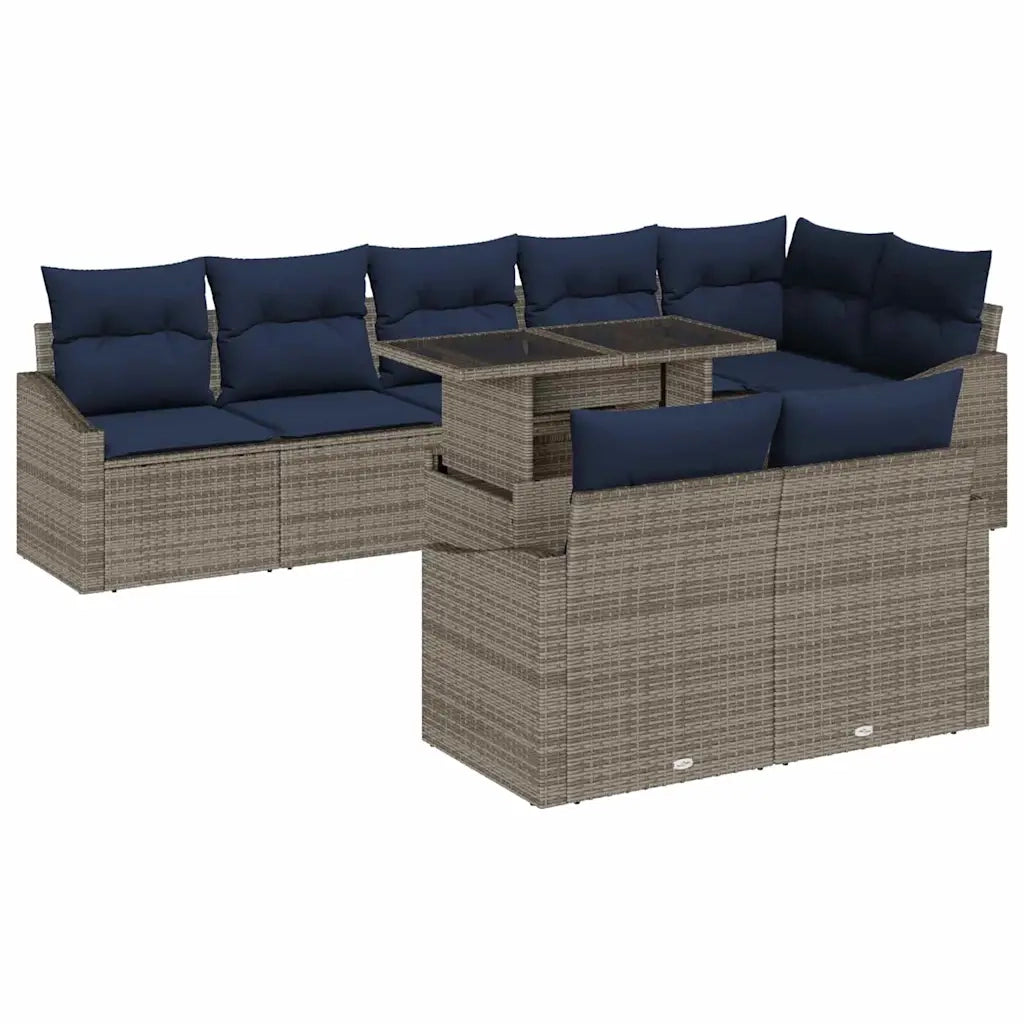 Set Divano da Giardino con cuscino 9 pcs Grigio e Blu Navy 3357768