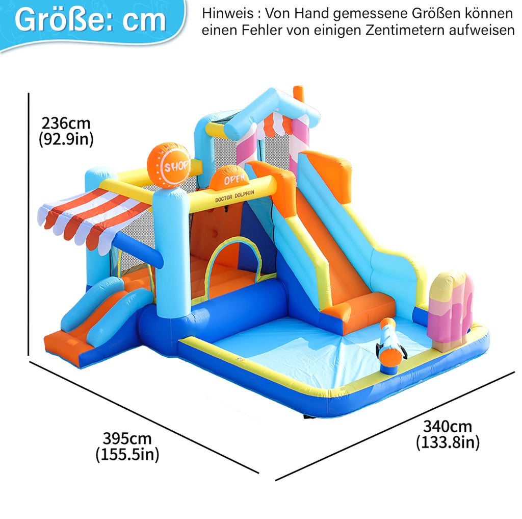 Castello gonfiabile per bambini con 2 scivoli; area giochi d'acqua; gonfiatore 450W; blu